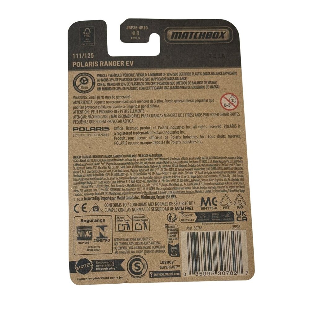 Matchbox Polaris Ranger EV Blue UTV 111/125 Diecast 1:64 NOC - Picture 3 of 3